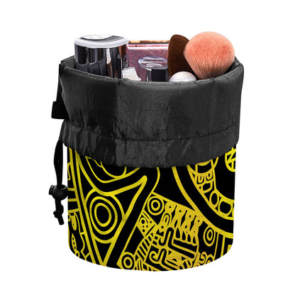 Black And Yellow Maya Calendar Print Drawstring Makeup Bag