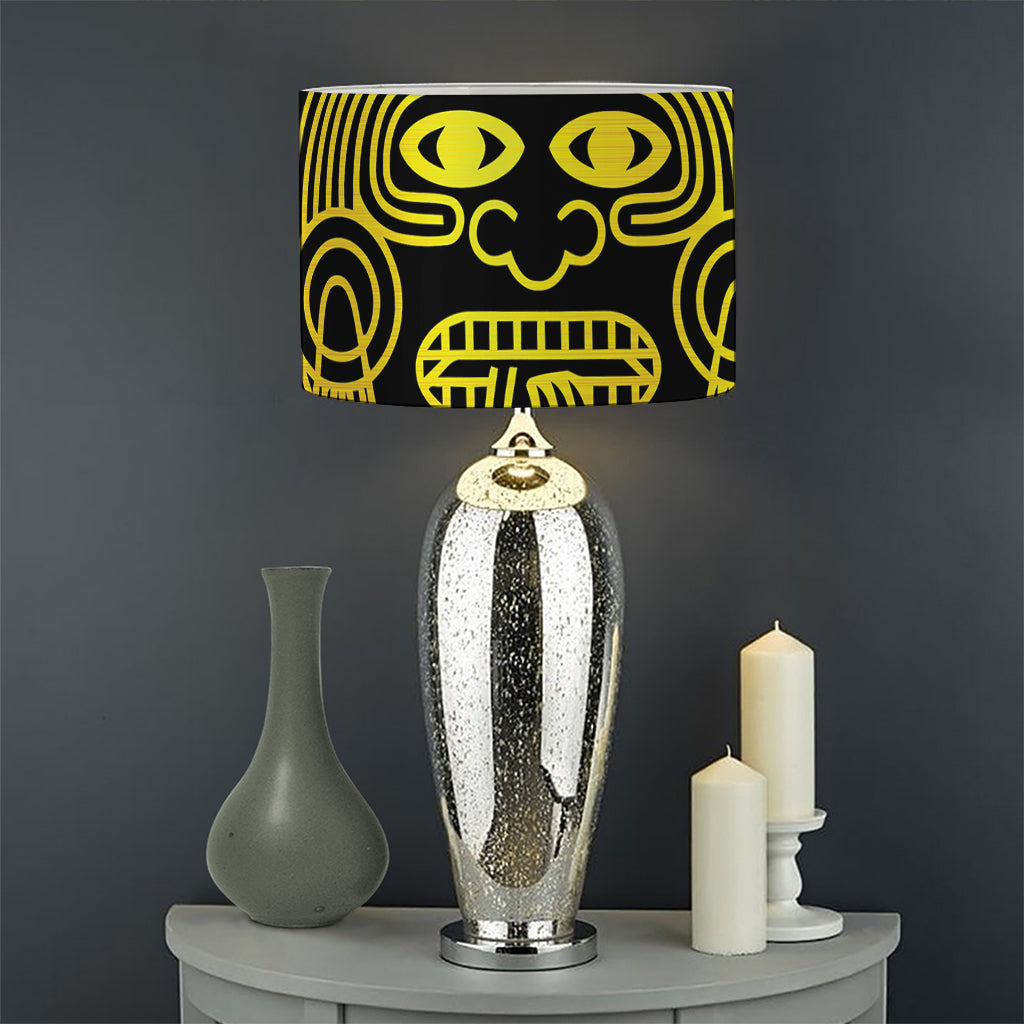 Black And Yellow Maya Calendar Print Drum Lamp Shade