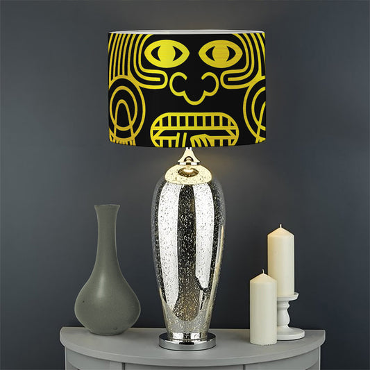 Black And Yellow Maya Calendar Print Drum Lamp Shade