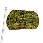 Black And Yellow Maya Calendar Print Flag
