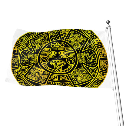 Black And Yellow Maya Calendar Print Flag
