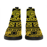 Black And Yellow Maya Calendar Print Flat Ankle Boots