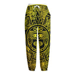 Black And Yellow Maya Calendar Print Fleece Lined Knit Pants