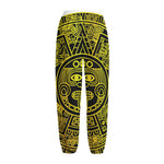 Black And Yellow Maya Calendar Print Fleece Lined Knit Pants