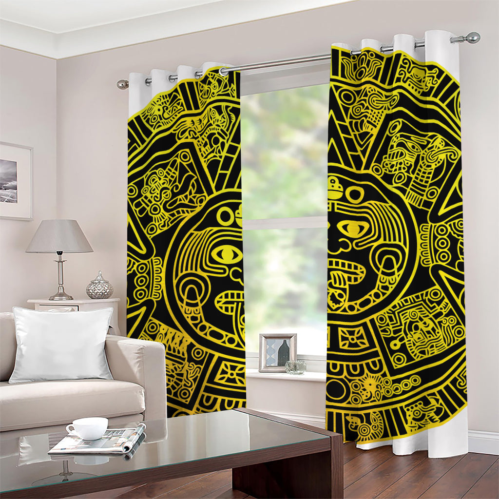 Black And Yellow Maya Calendar Print Grommet Curtains