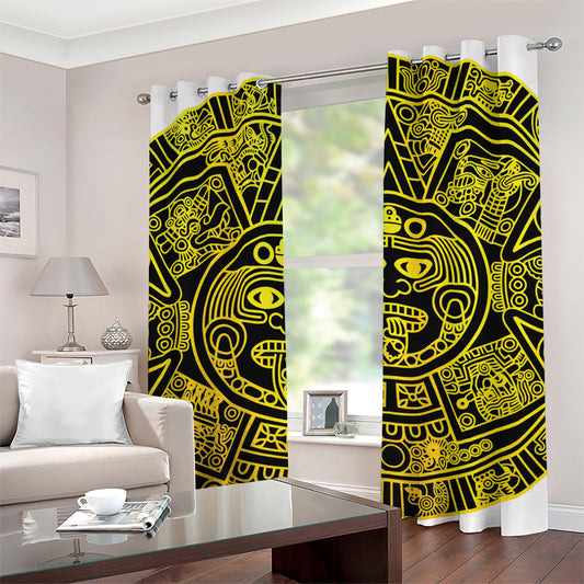 Black And Yellow Maya Calendar Print Grommet Curtains