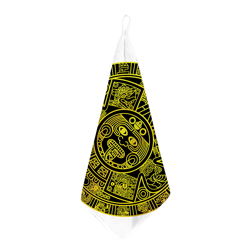 Black And Yellow Maya Calendar Print Hand Towel