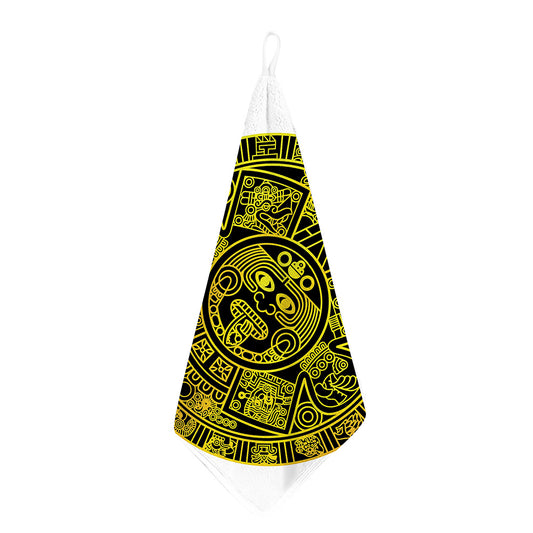 Black And Yellow Maya Calendar Print Hand Towel