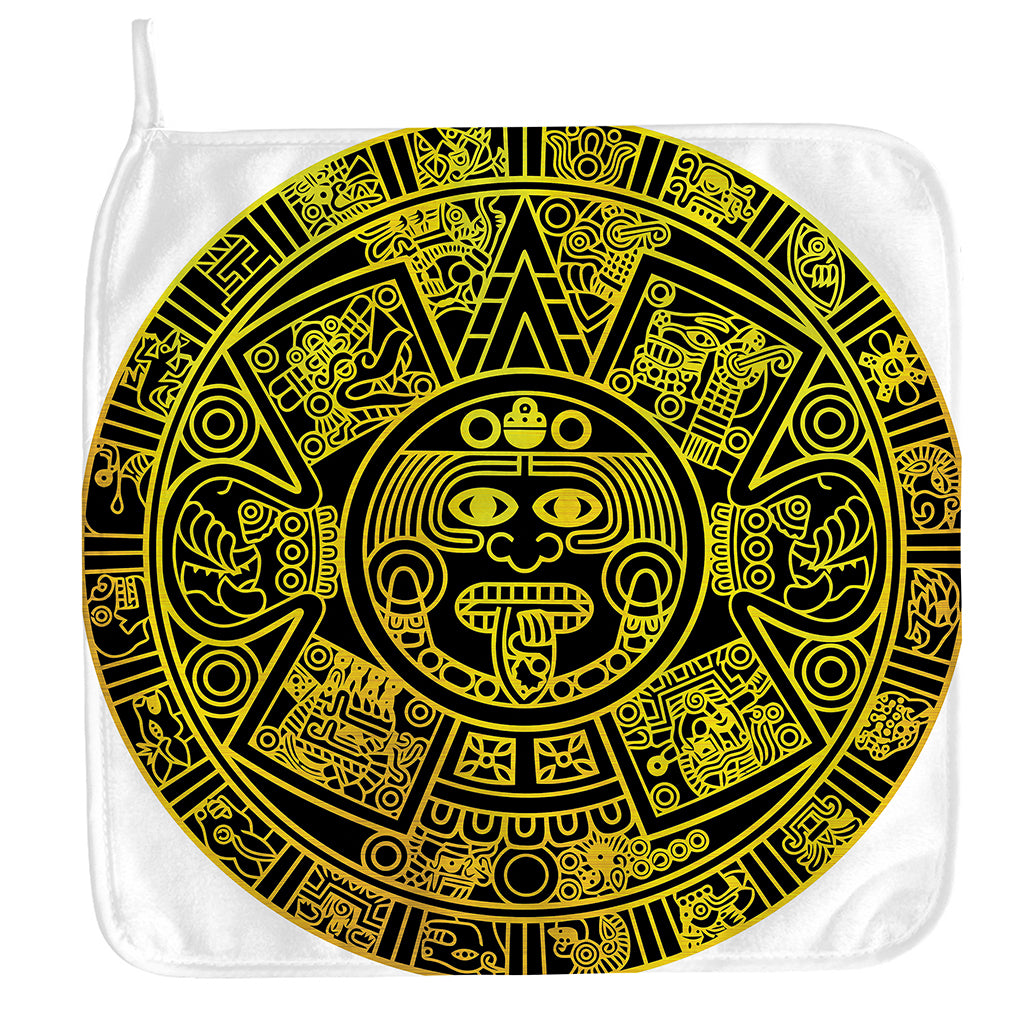 Black And Yellow Maya Calendar Print Hand Towel