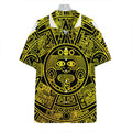 Black And Yellow Maya Calendar Print Hawaiian Shirt