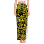 Black And Yellow Maya Calendar Print High Slit Maxi Skirt