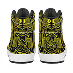 Black And Yellow Maya Calendar Print High Top Leather Sneakers