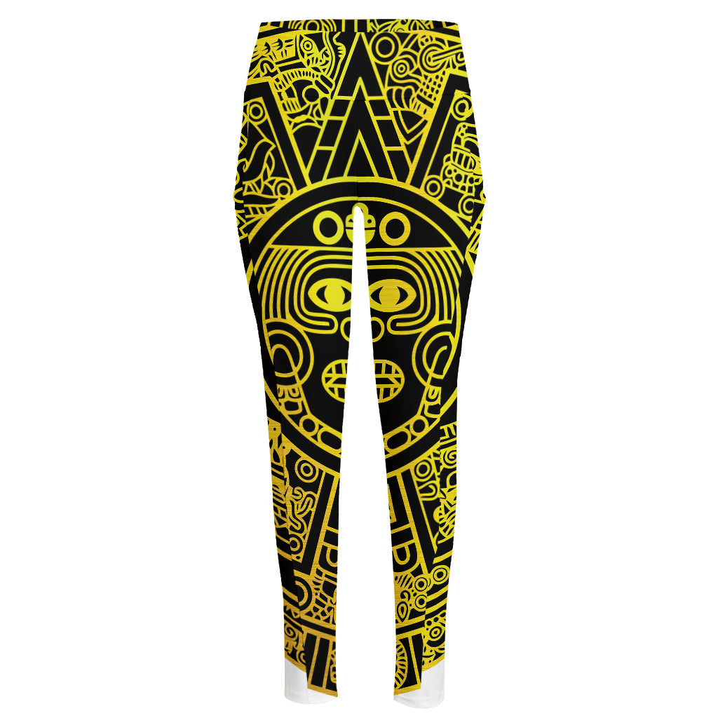 Black And Yellow Maya Calendar Print High-Waisted Pocket Leggings