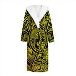 Black And Yellow Maya Calendar Print Hooded Bathrobe
