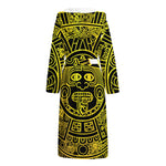 Black And Yellow Maya Calendar Print Hooded Bathrobe