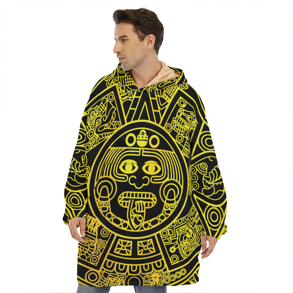 Black And Yellow Maya Calendar Print Hoodie Blanket