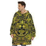 Black And Yellow Maya Calendar Print Hoodie Blanket