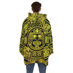 Black And Yellow Maya Calendar Print Hoodie Blanket