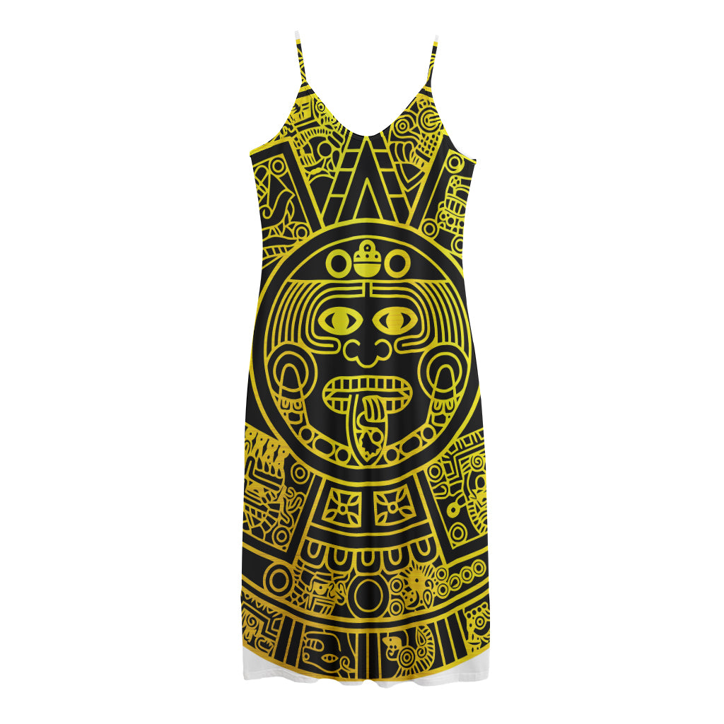 Black And Yellow Maya Calendar Print Jersey Midi Cami Dress