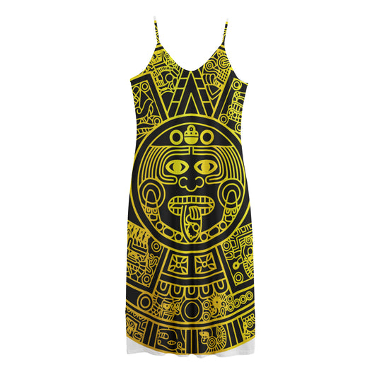Black And Yellow Maya Calendar Print Jersey Midi Cami Dress