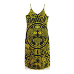 Black And Yellow Maya Calendar Print Jersey Midi Cami Dress