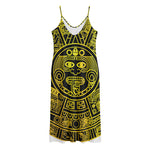 Black And Yellow Maya Calendar Print Jersey Midi Cami Dress