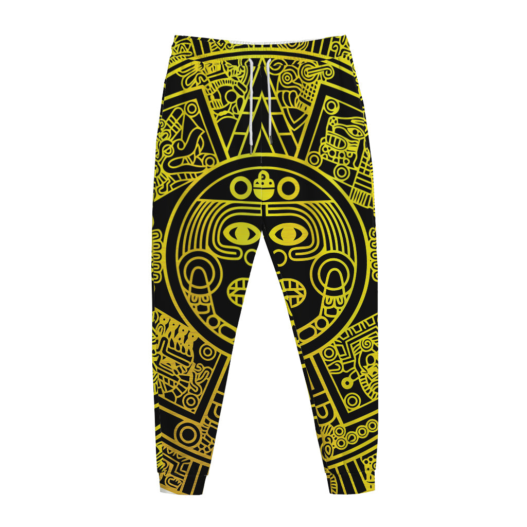 Black And Yellow Maya Calendar Print Jogger Pants