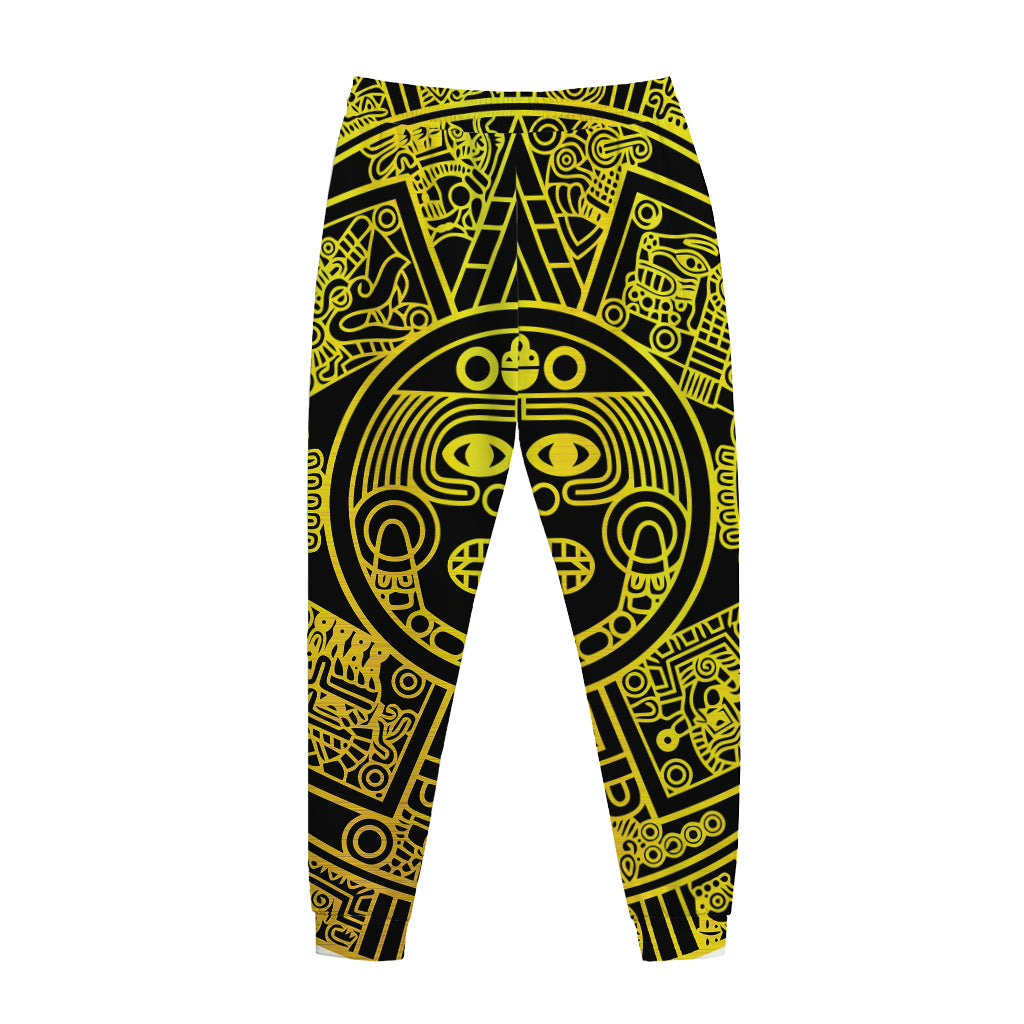 Black And Yellow Maya Calendar Print Jogger Pants