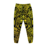 Black And Yellow Maya Calendar Print Jogger Pants