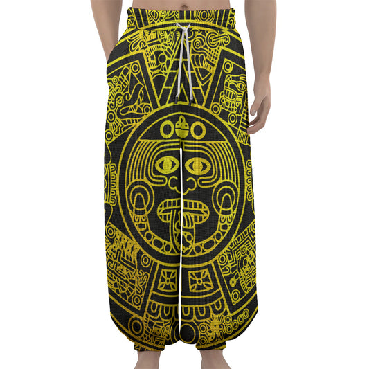 Black And Yellow Maya Calendar Print Lantern Pants