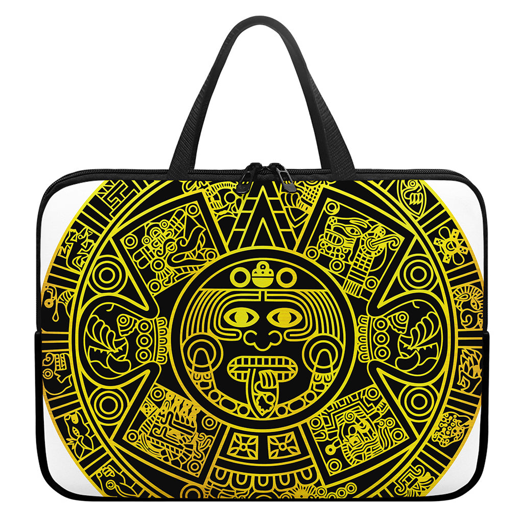 Black And Yellow Maya Calendar Print Laptop Sleeve With Handle