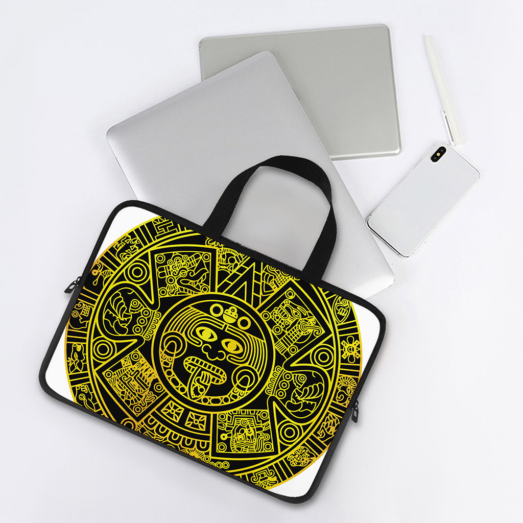 Black And Yellow Maya Calendar Print Laptop Sleeve With Handle