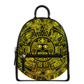 Black And Yellow Maya Calendar Print Leather Backpack
