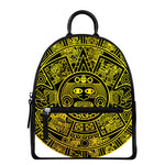 Black And Yellow Maya Calendar Print Leather Backpack
