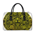 Black And Yellow Maya Calendar Print Leather Duffel Bag