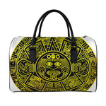 Black And Yellow Maya Calendar Print Leather Duffle Bag