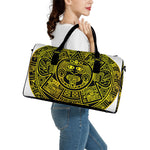 Black And Yellow Maya Calendar Print Leather Duffle Bag