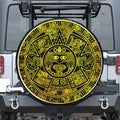 Black And Yellow Maya Calendar Print Leather Spare Tire Cover