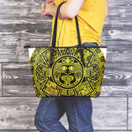 Black And Yellow Maya Calendar Print Leather Tote Bag