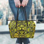 Black And Yellow Maya Calendar Print Leather Tote Bag
