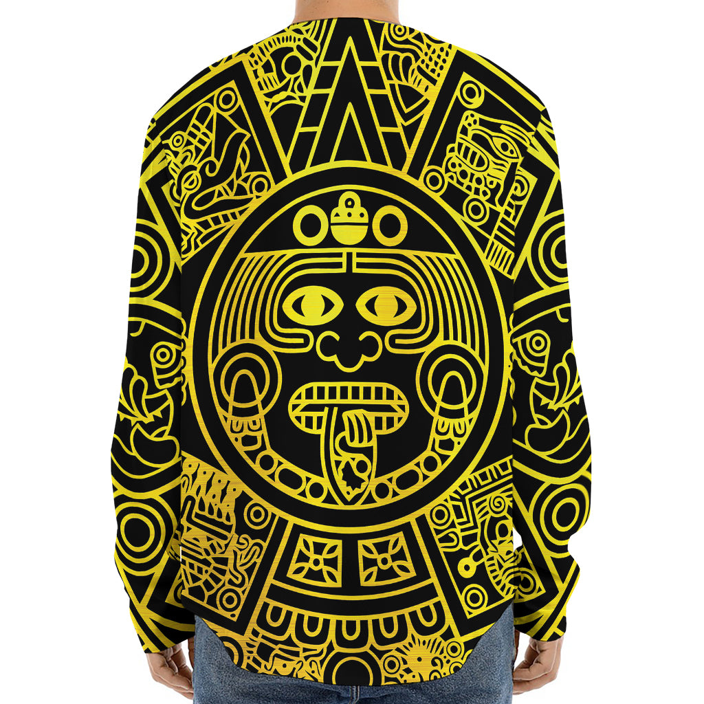 Black And Yellow Maya Calendar Print Long Sleeve Baseball Jersey