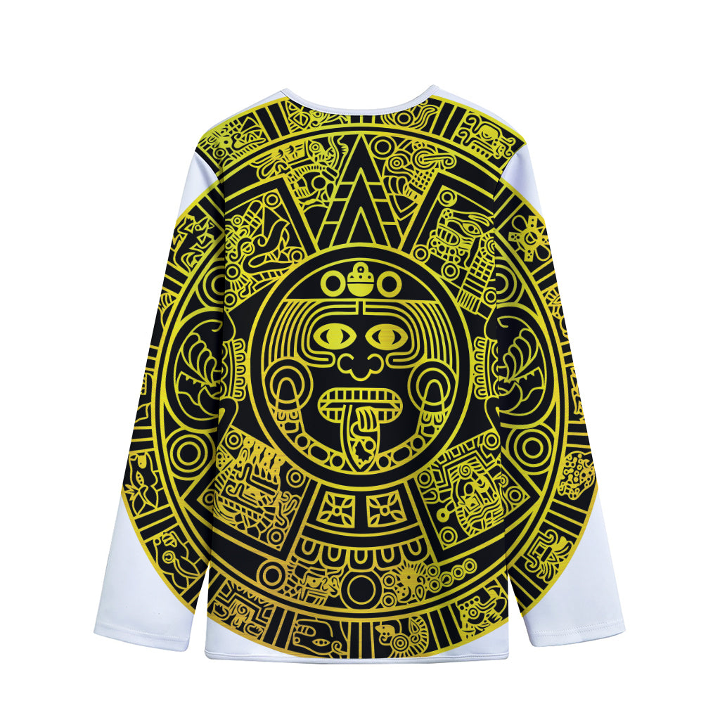 Black And Yellow Maya Calendar Print Long Sleeve Short Coat