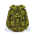 Black And Yellow Maya Calendar Print Long Sleeve Short Coat