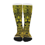 Black And Yellow Maya Calendar Print Long Socks