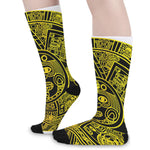 Black And Yellow Maya Calendar Print Long Socks