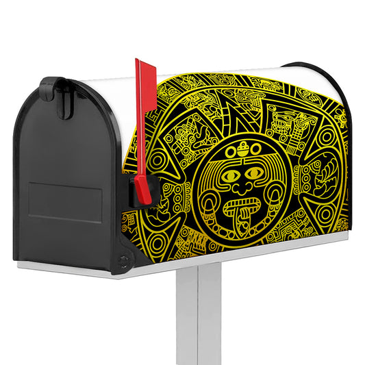 Black And Yellow Maya Calendar Print Mailbox Cover