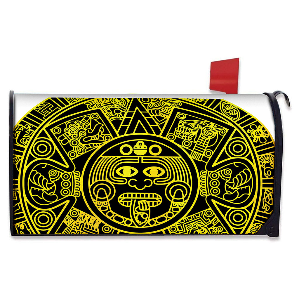 Black And Yellow Maya Calendar Print Mailbox Cover