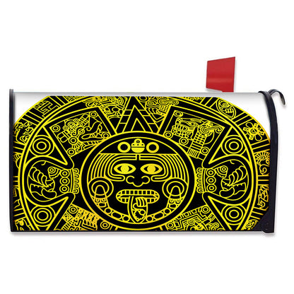 Black And Yellow Maya Calendar Print Mailbox Cover