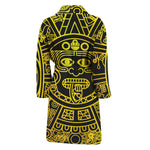 Black And Yellow Maya Calendar Print Men's Bathrobe