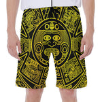 Black And Yellow Maya Calendar Print Men's Beach Shorts